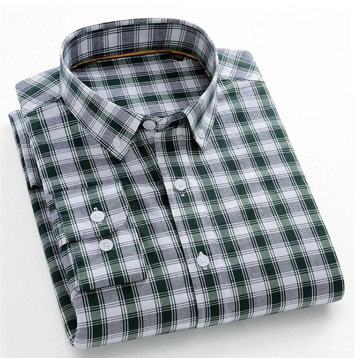 Men's slim fit 100% cotton long-sleeve plaid shirt