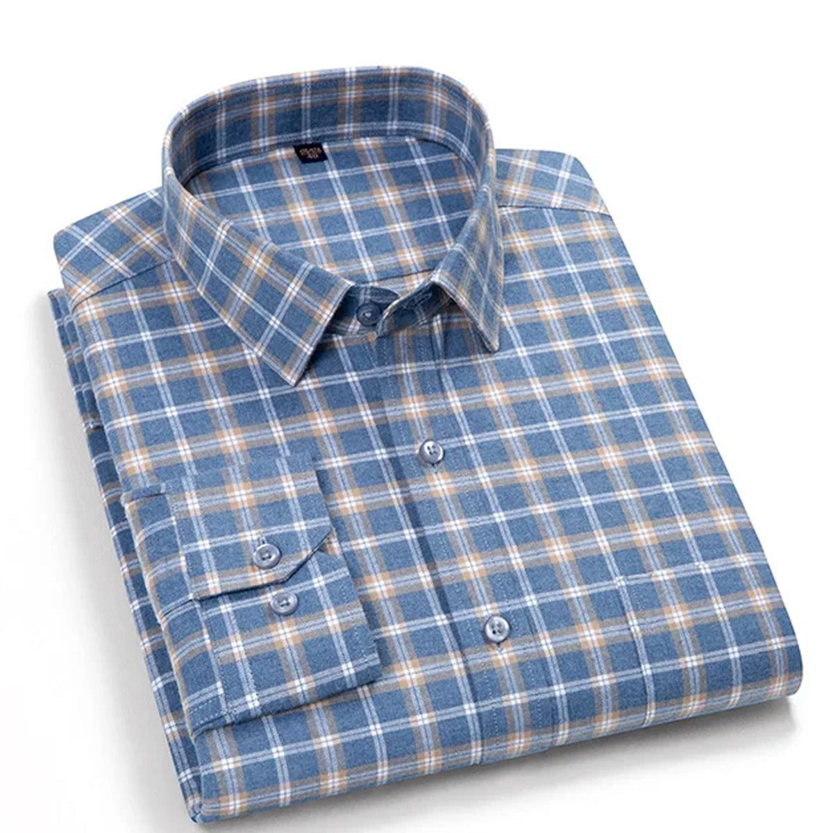 Men's long-sleeve plaid cotton flannel casual button-down shirt.