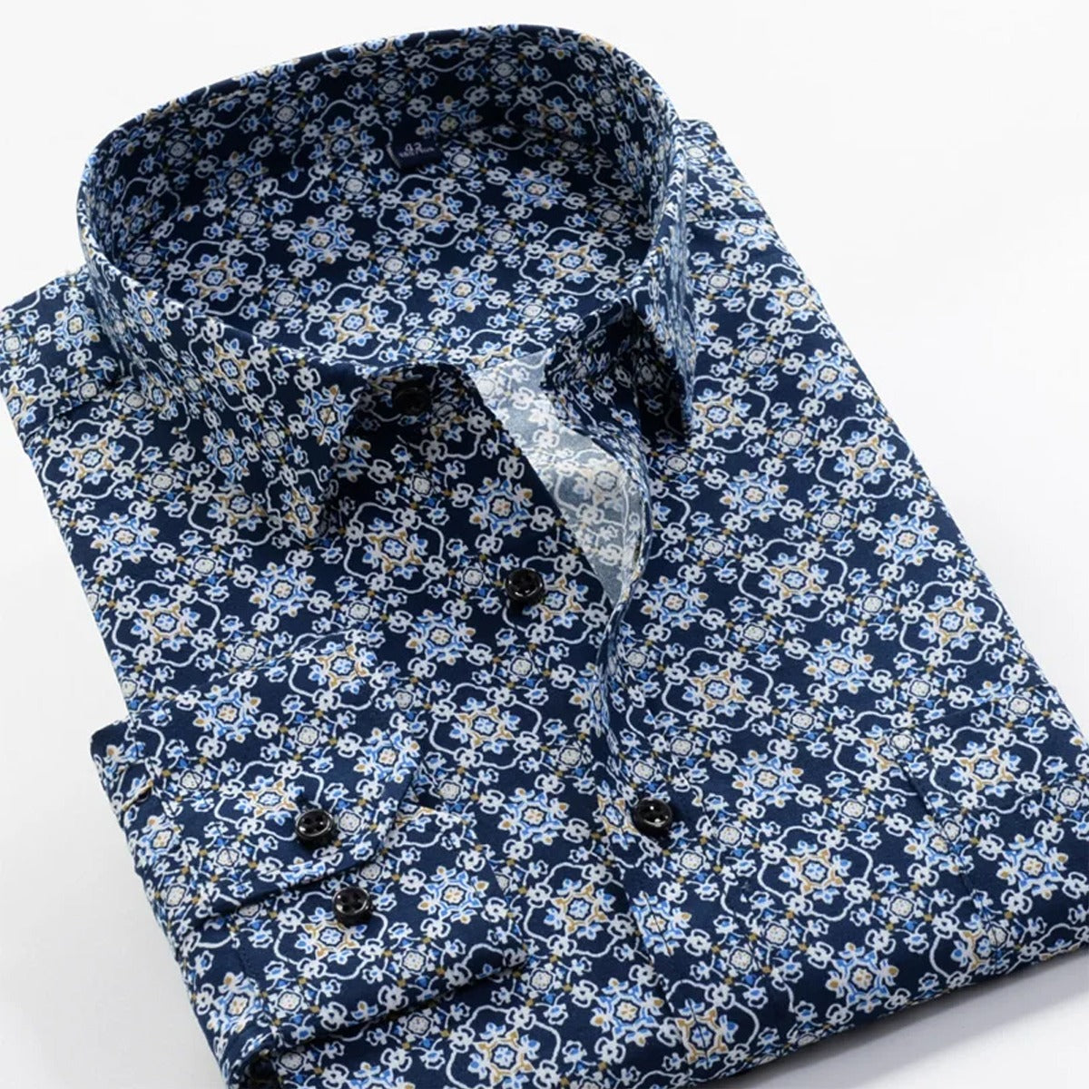 Casual Men Blue Full Sleeves Flower Print Cotton Shirt